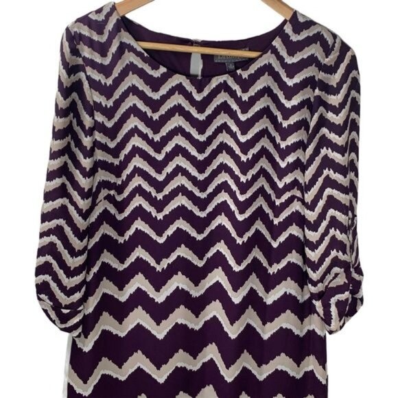 Luxology Purple Chevron Stripe Shift Dress Size 8 - Picture 3 of 11
